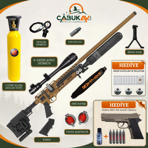 Hatsan Factor Sniper Long FDE 6.35mm Premium PCP Havalı Tüfek Seti