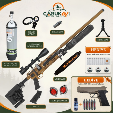 Hatsan Factor Sniper Long FDE 6.35mm Pro PCP Havalı Tüfek Seti