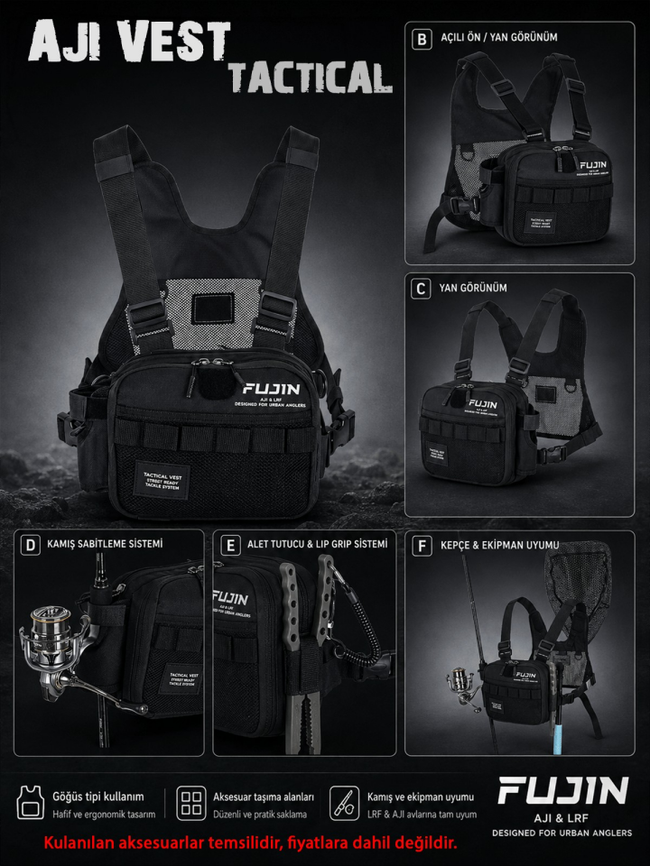 Fujin Tactical Vest Black Balıkçı Çantası