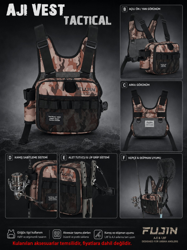 Fujin Tactical Vest Brown Camo Balıkçı Çantası