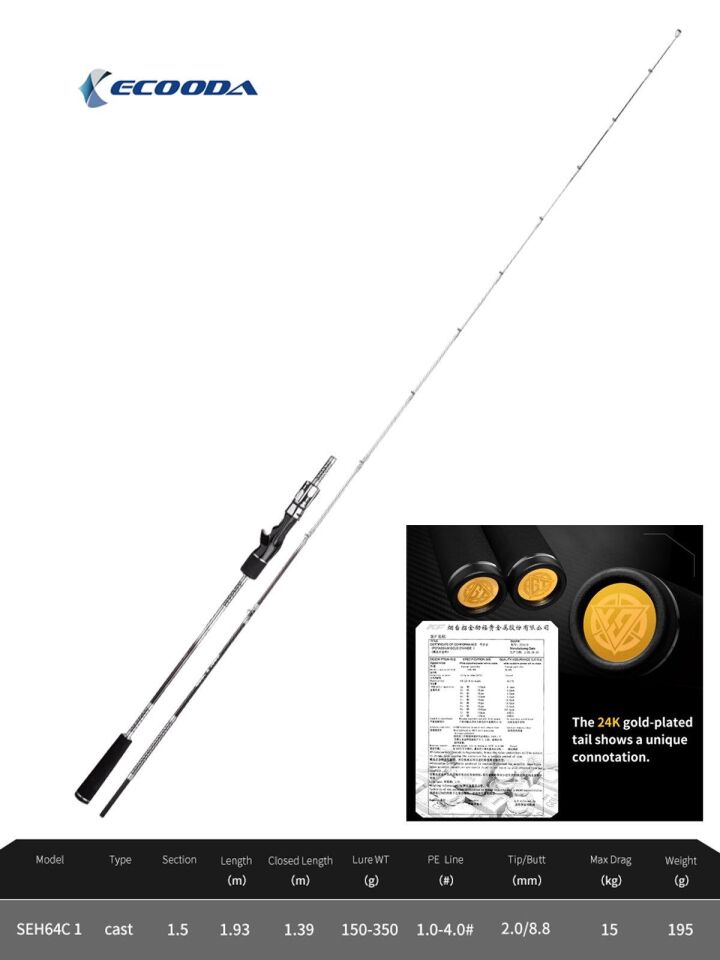 Ecooda GT-Fisher Steel Cable 193cm 150-350 Slow Jigging Kamışı
