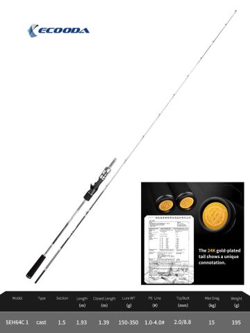 Ecooda GT-Fisher Steel Cable 193cm 150-350 Slow Jigging Kamışı