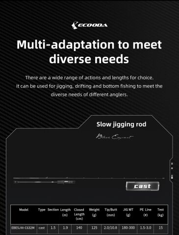 Ecooda Black Expert 3 190cm 180-300g Slow Jigging Kamışı